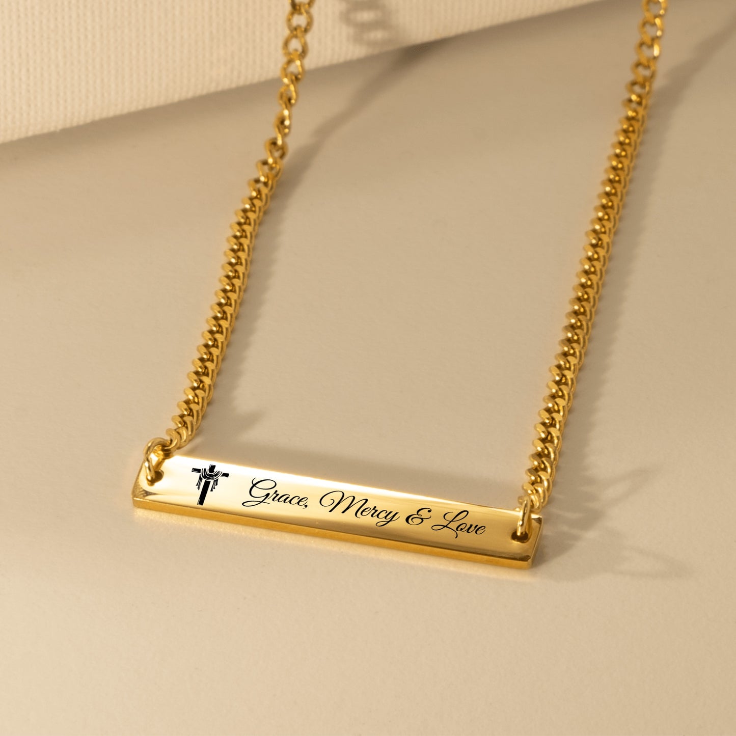 Grace, Mercy, & Love Cuban Link Bar Necklace