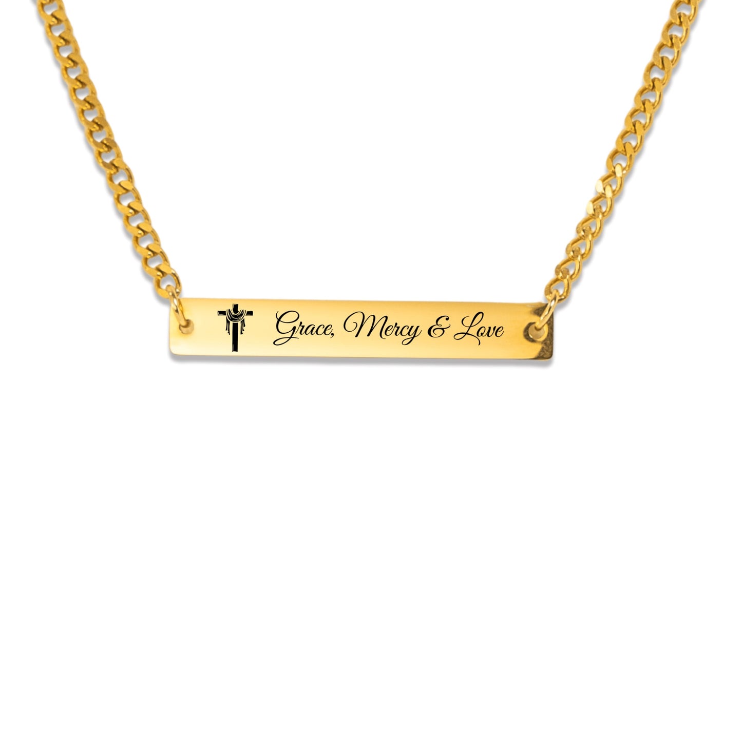 Grace, Mercy, & Love Cuban Link Bar Necklace