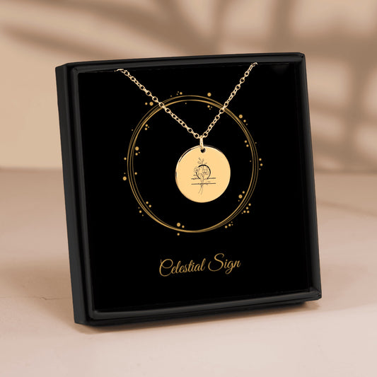 Floral Zodiac Sign Coin Necklace