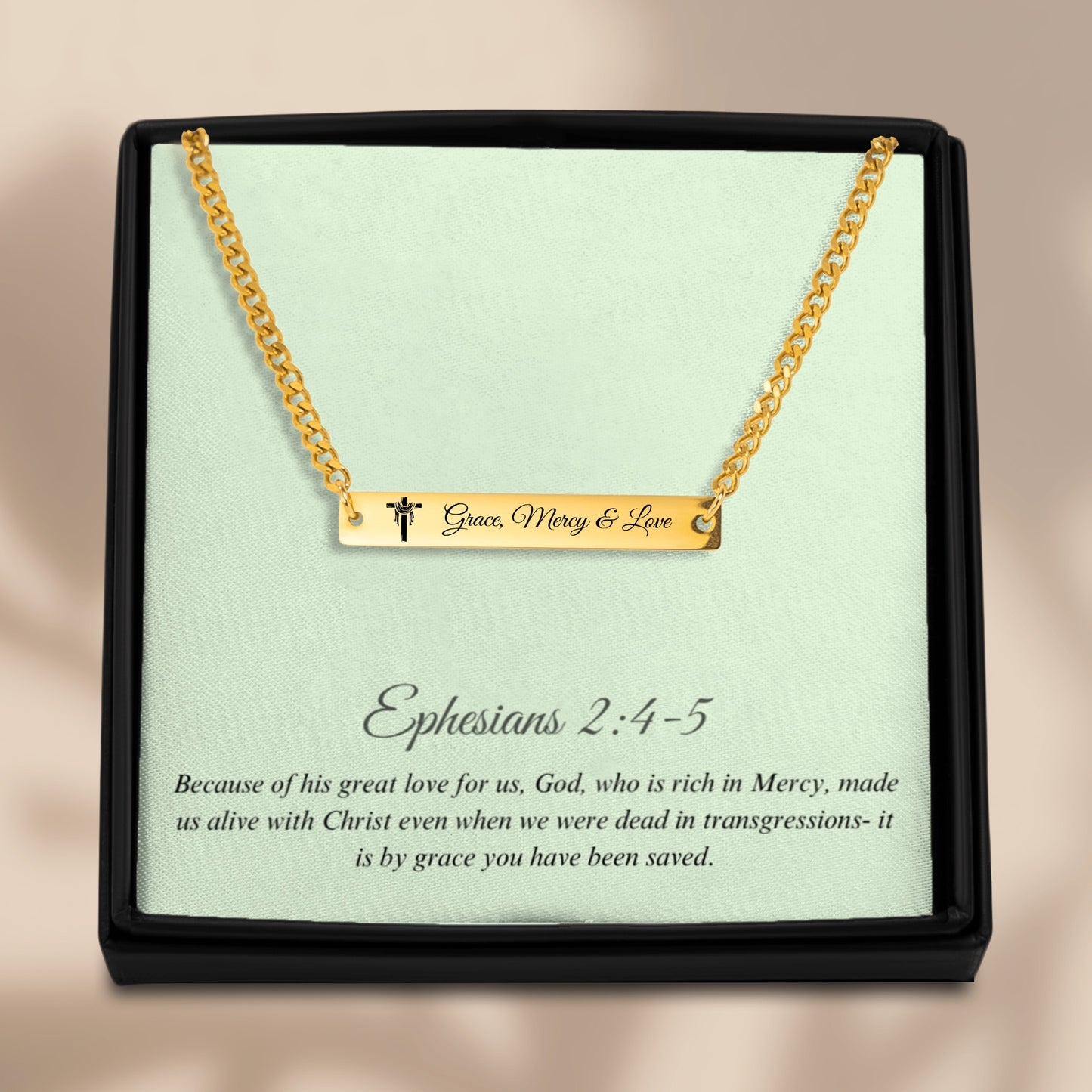 Grace, Mercy, & Love Cuban Link Bar Necklace