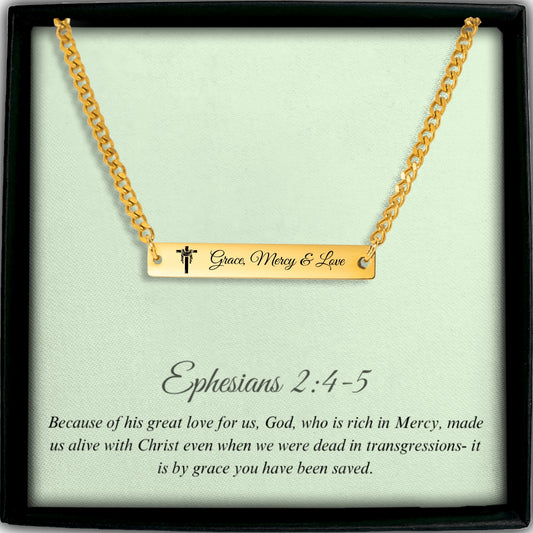 Grace, Mercy, & Love Cuban Link Bar Necklace