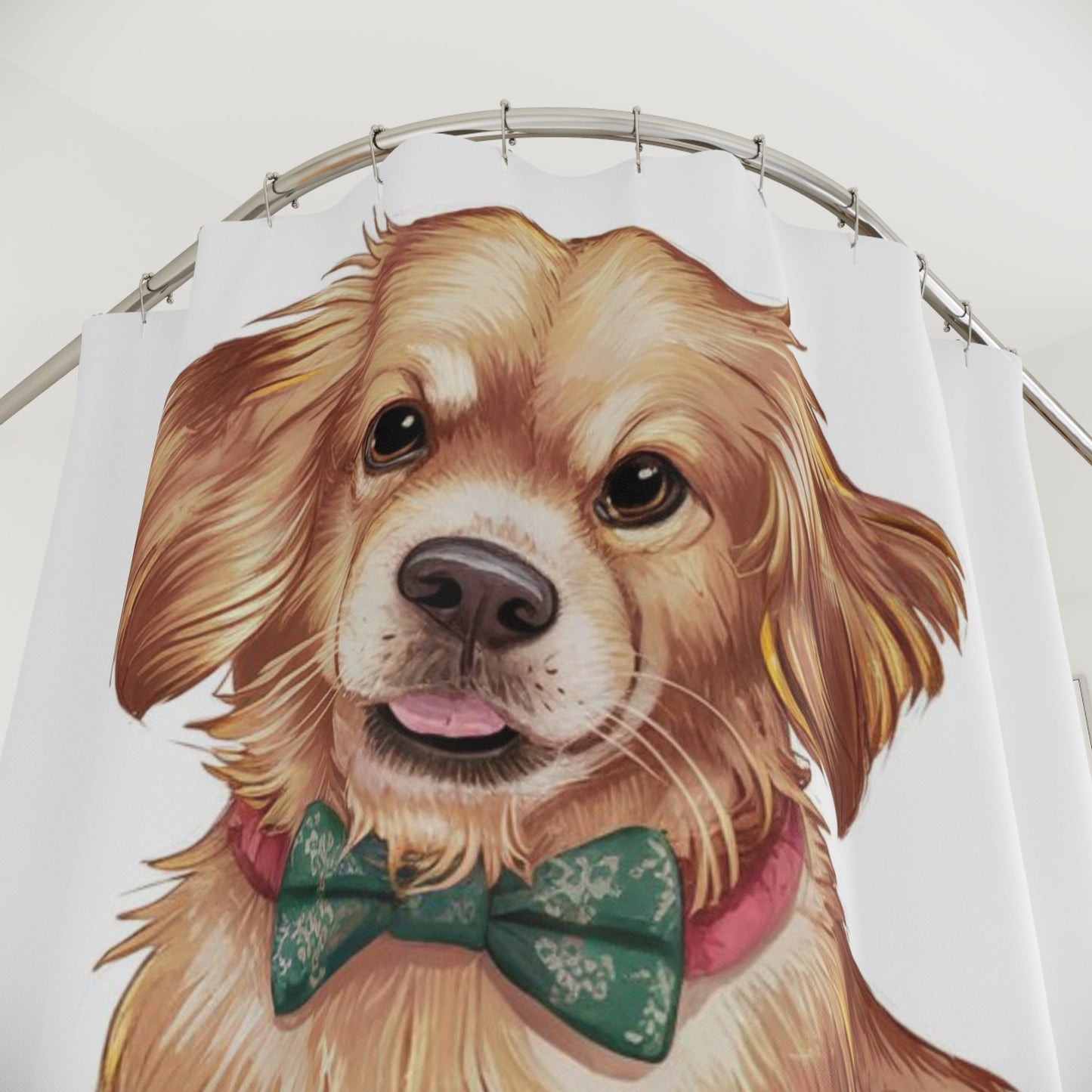 Cute Puppy I Love You Shower Curtain | Dog Bow Tie Bathroom Decor - Bubble Gum Wink