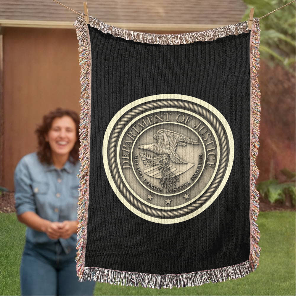 Department of Justice Woven Throw Blanket – Integrity and Justice for All - Bubble Gum Wink