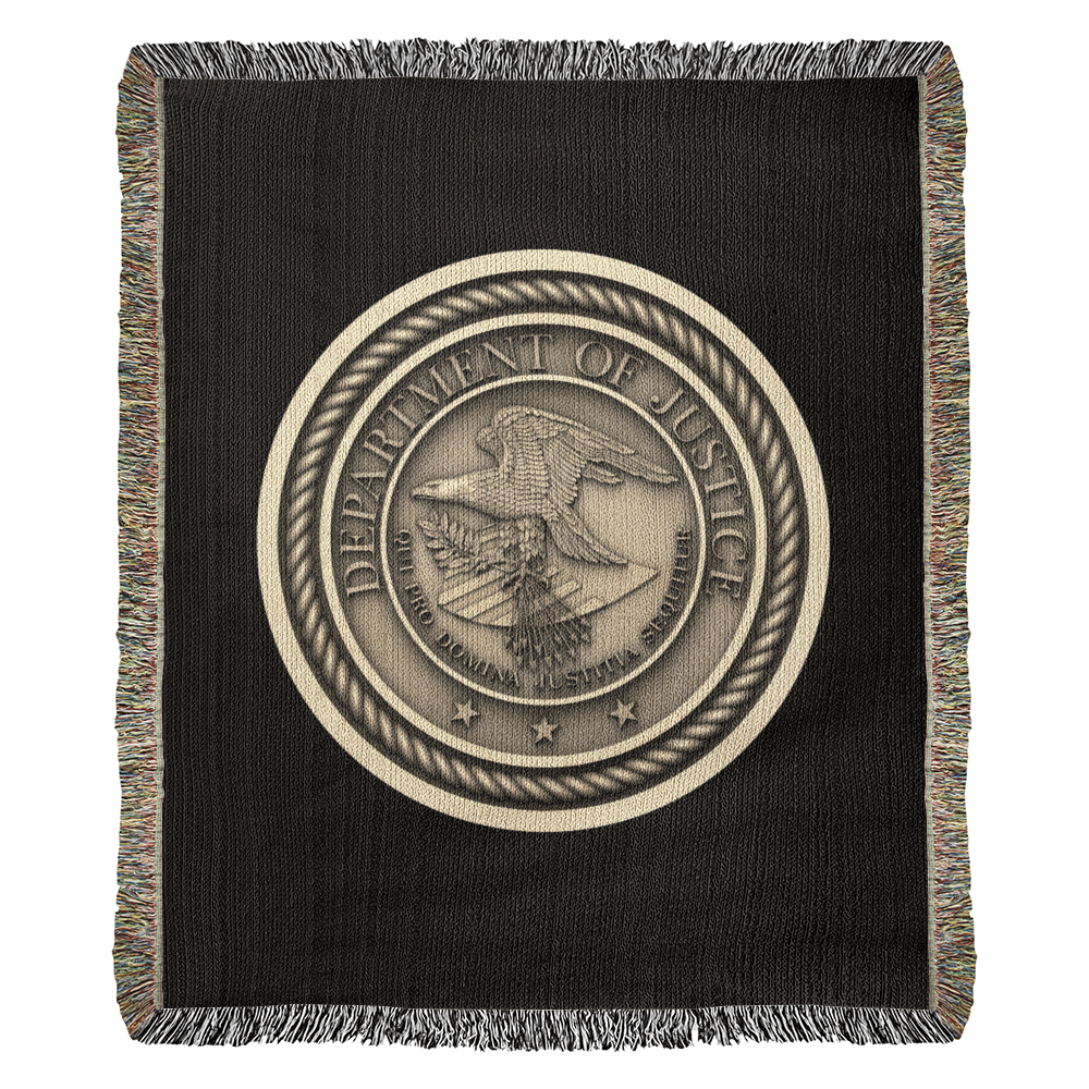 Department of Justice Woven Throw Blanket – Integrity and Justice for All - Bubble Gum Wink