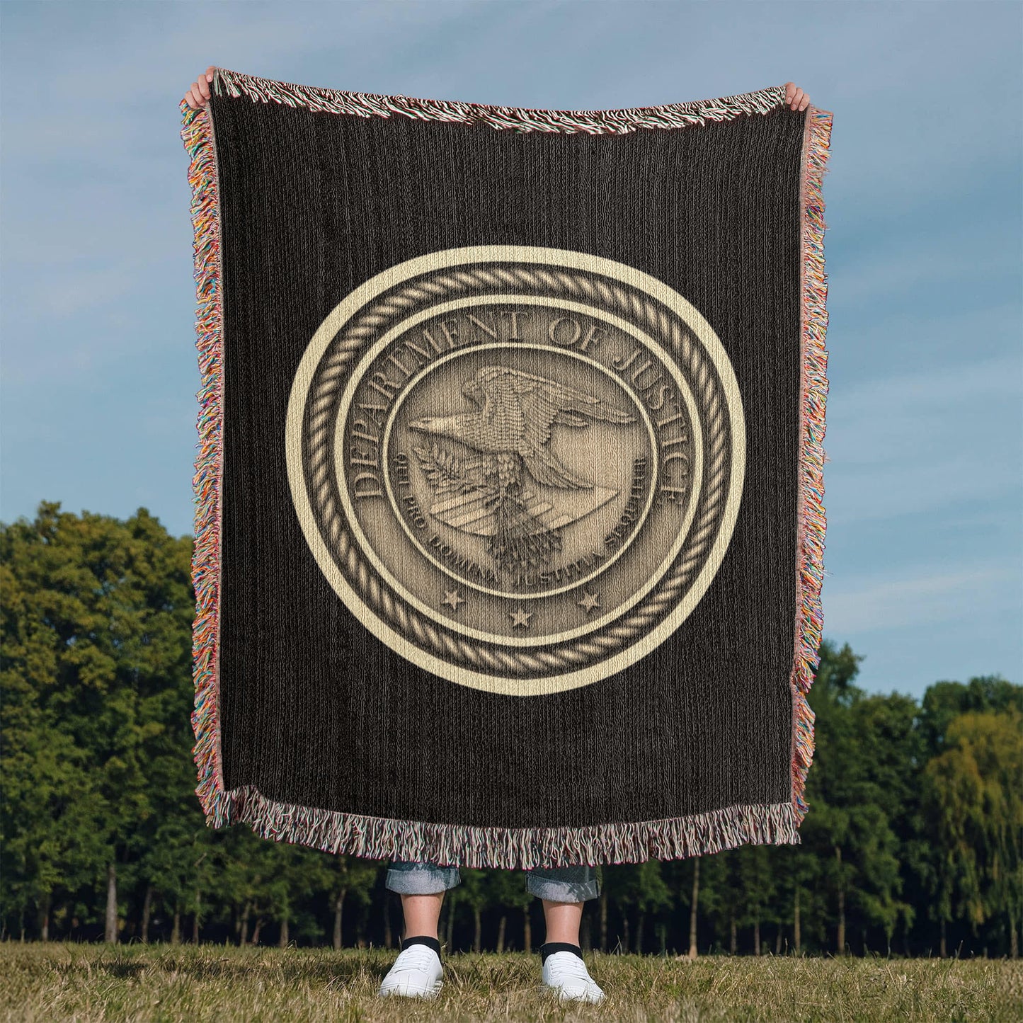 Department of Justice Woven Throw Blanket – Integrity and Justice for All - Bubble Gum Wink