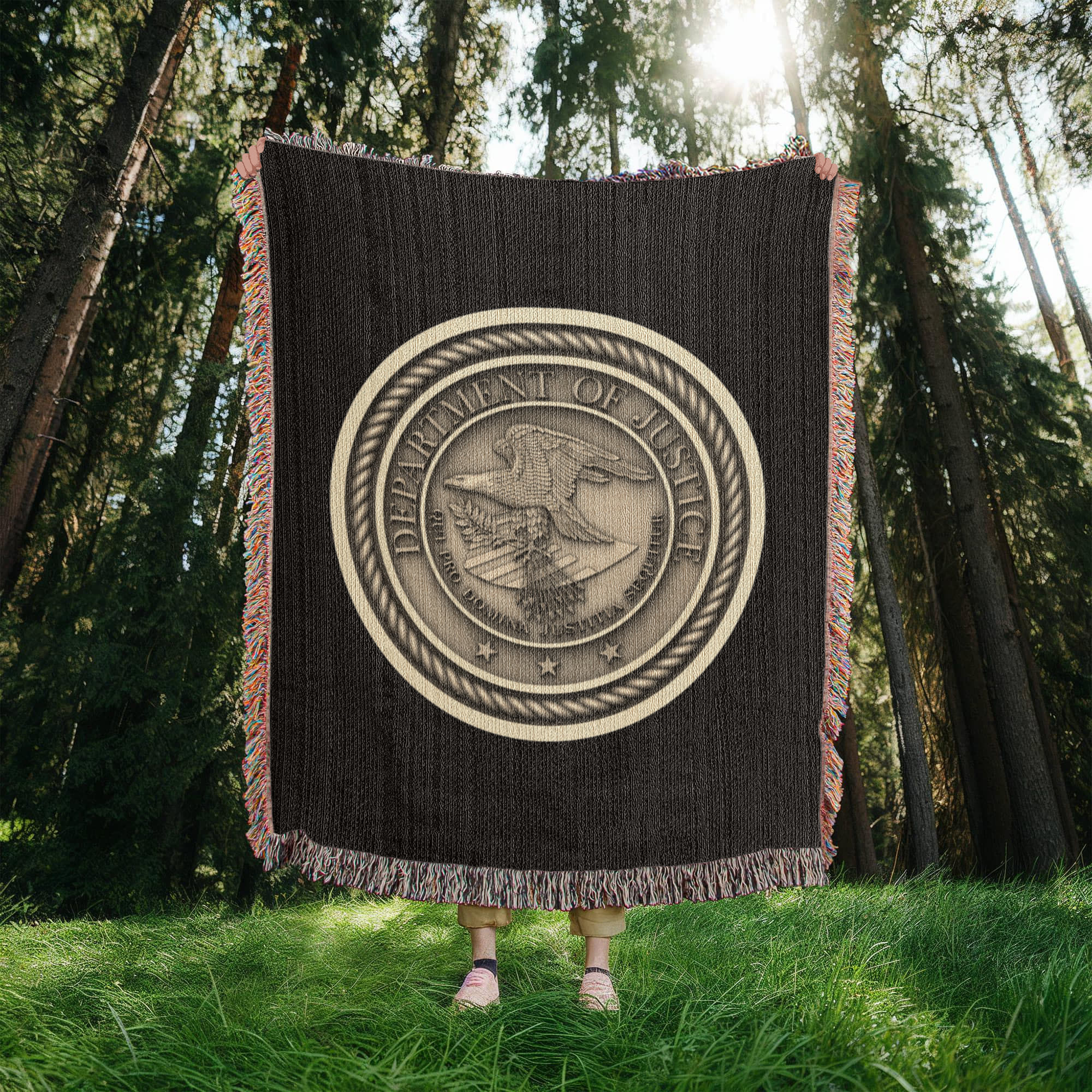 Department of Justice Woven Throw Blanket – Integrity and Justice for All - Bubble Gum Wink
