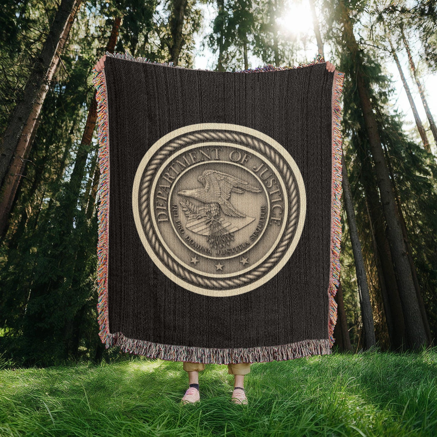 Department of Justice Woven Throw Blanket – Integrity and Justice for All - Bubble Gum Wink