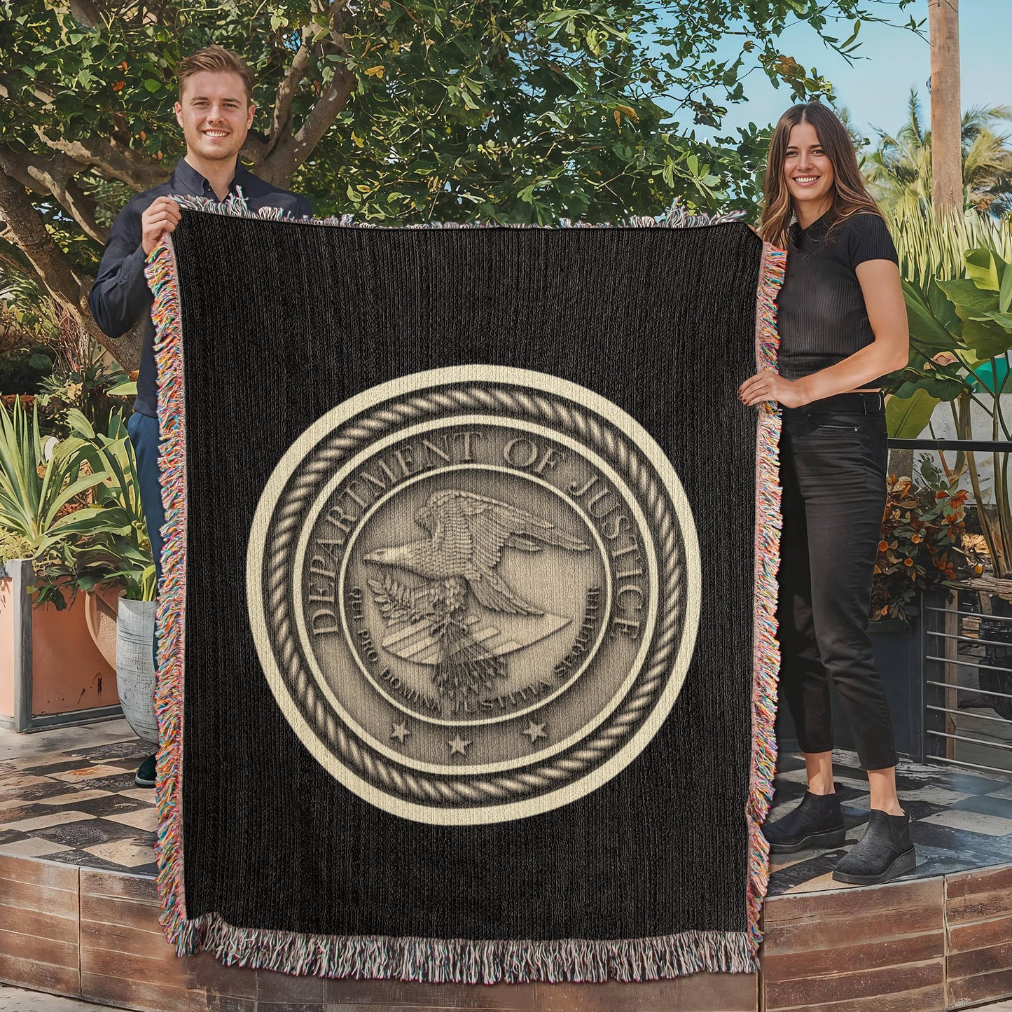 Department of Justice Woven Throw Blanket – Integrity and Justice for All - Bubble Gum Wink