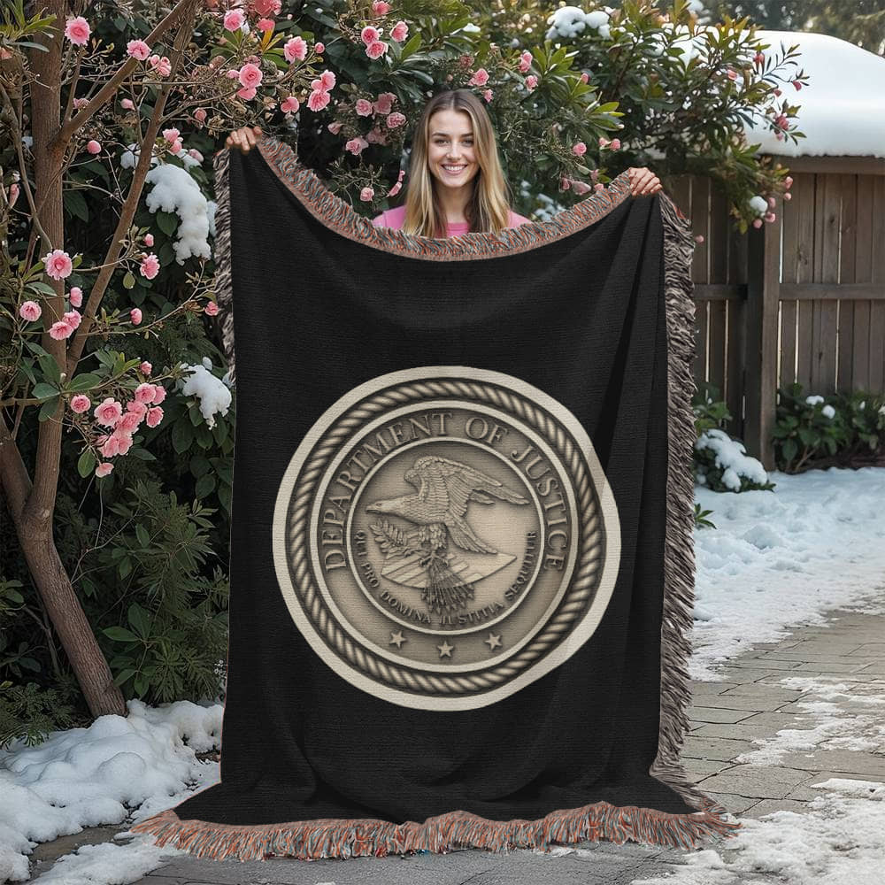 Department of Justice Woven Throw Blanket – Integrity and Justice for All - Bubble Gum Wink