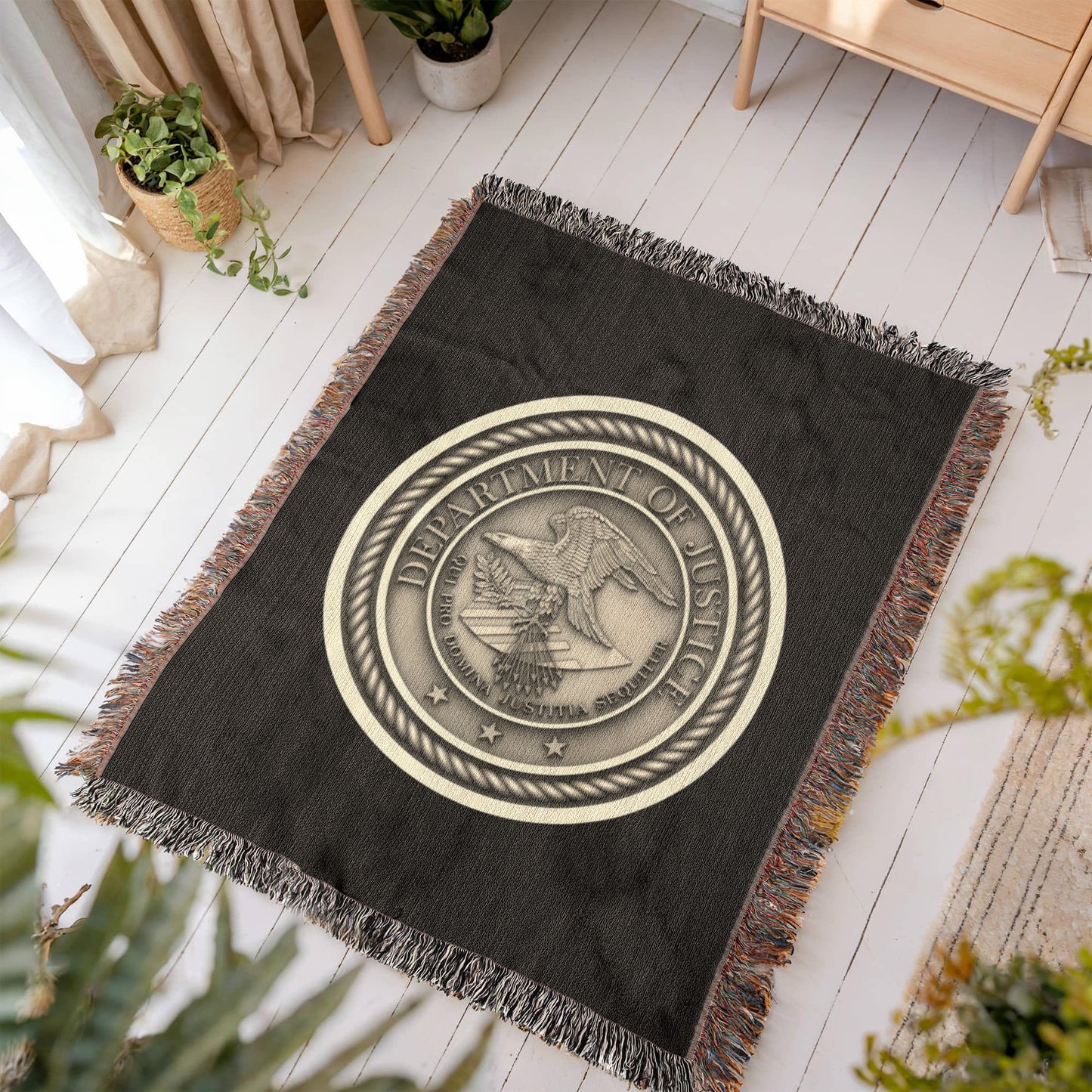 Department of Justice Woven Throw Blanket – Integrity and Justice for All - Bubble Gum Wink