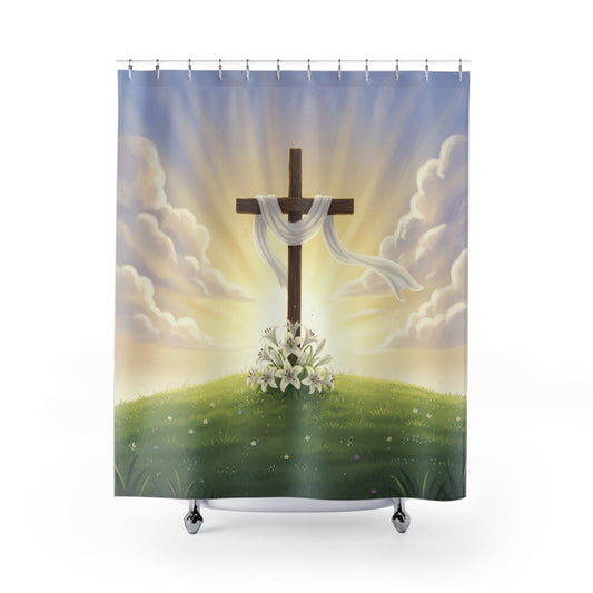 Easter Cross with Lilies Shower Curtain | Christian Bathroom Decor - Bubble Gum Wink
