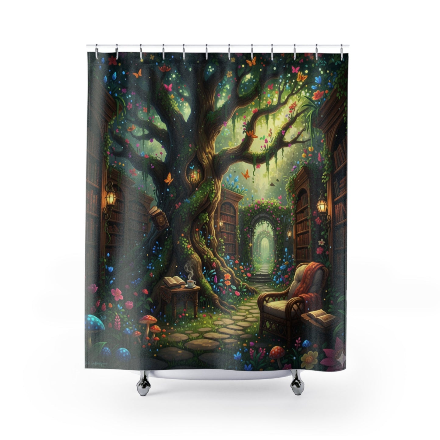 Enchanted Garden Library Shower Curtain - Bubble Gum Wink