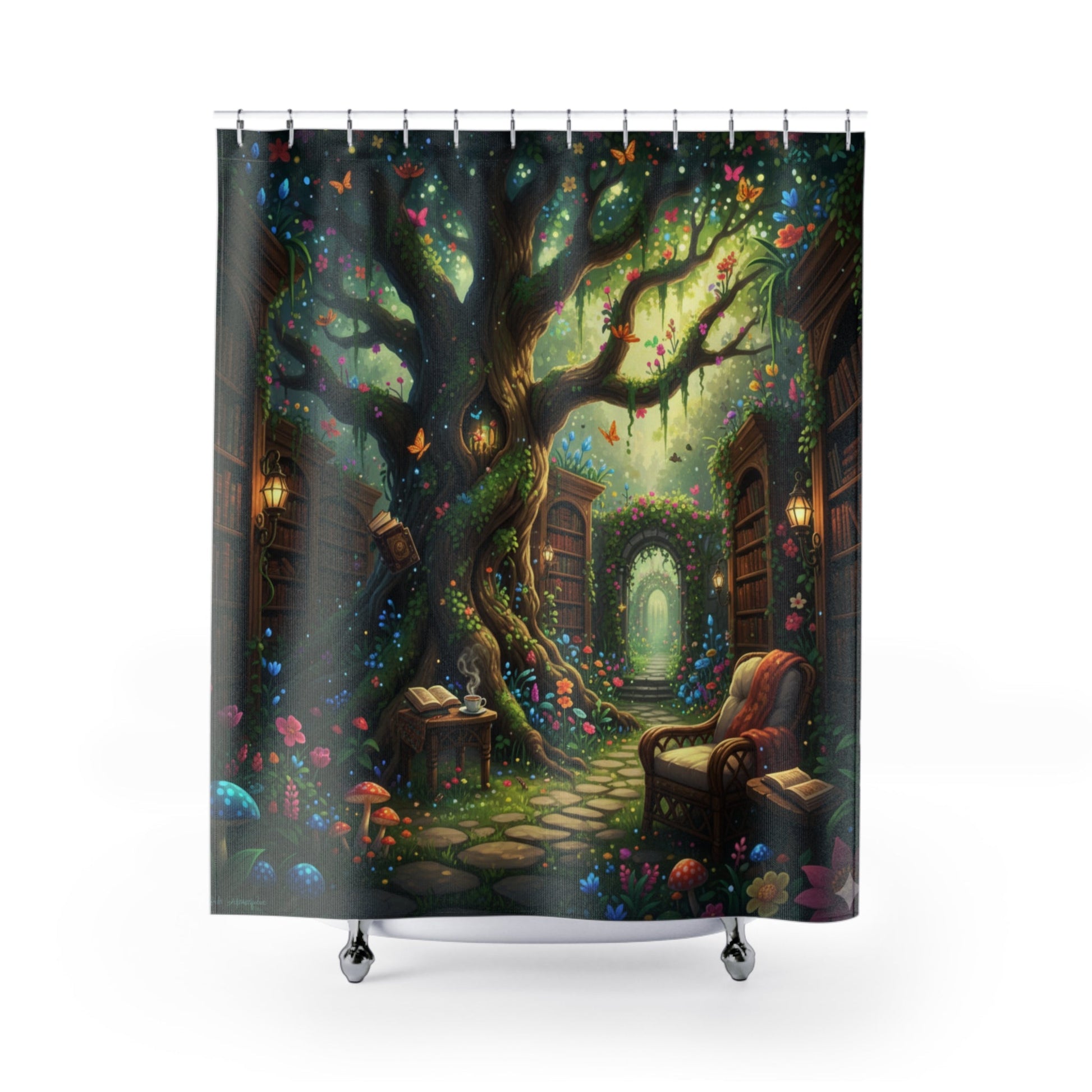 Enchanted Garden Library Shower Curtain - Bubble Gum Wink