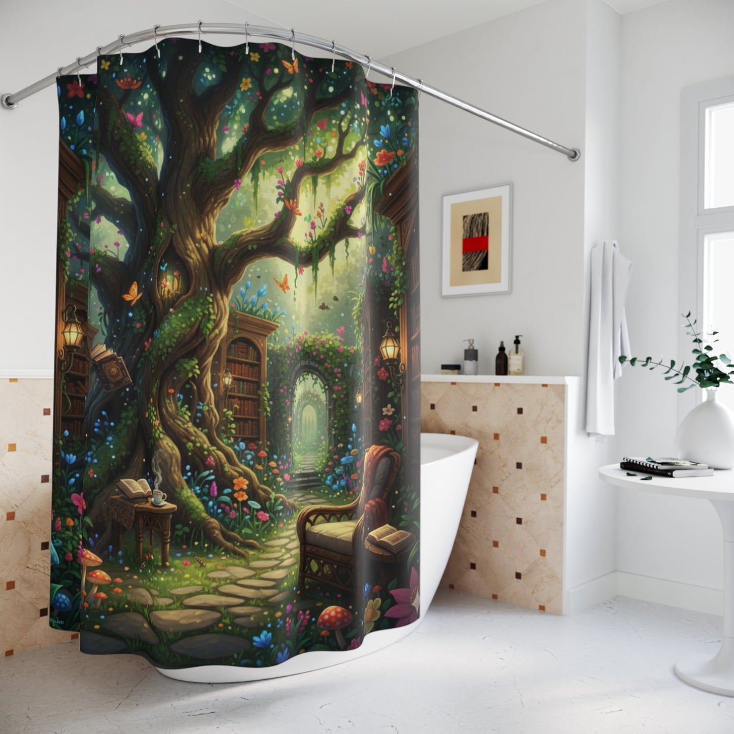 Enchanted Garden Library Shower Curtain - Bubble Gum Wink
