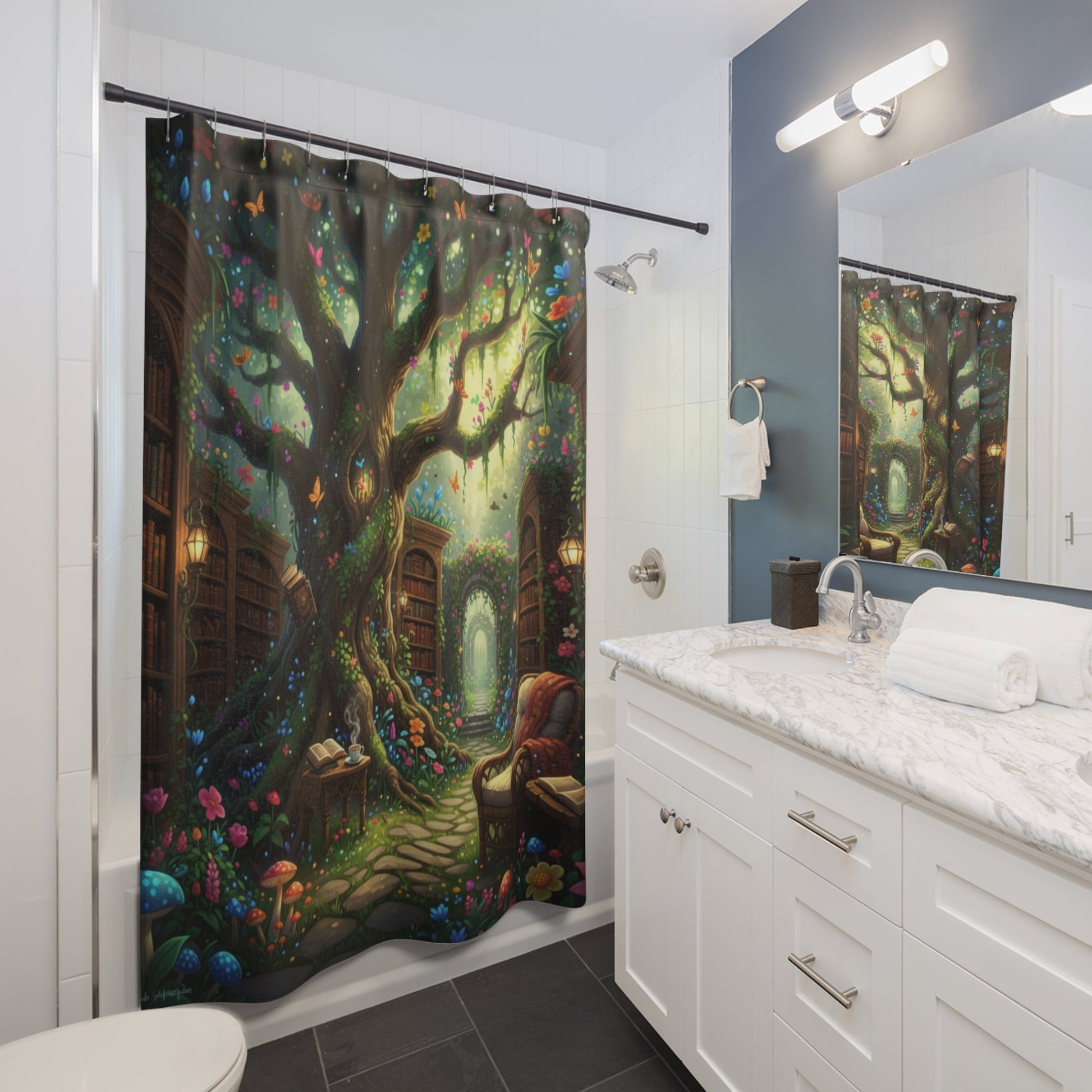 Enchanted Garden Library Shower Curtain - Bubble Gum Wink