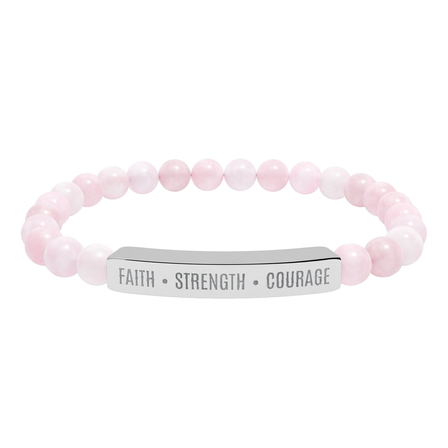 Engraved Natural Stone Bar Bracelet — ’Faith • Strength • Courage’ Stretch Bead Bracelet - Bubble Gum Wink