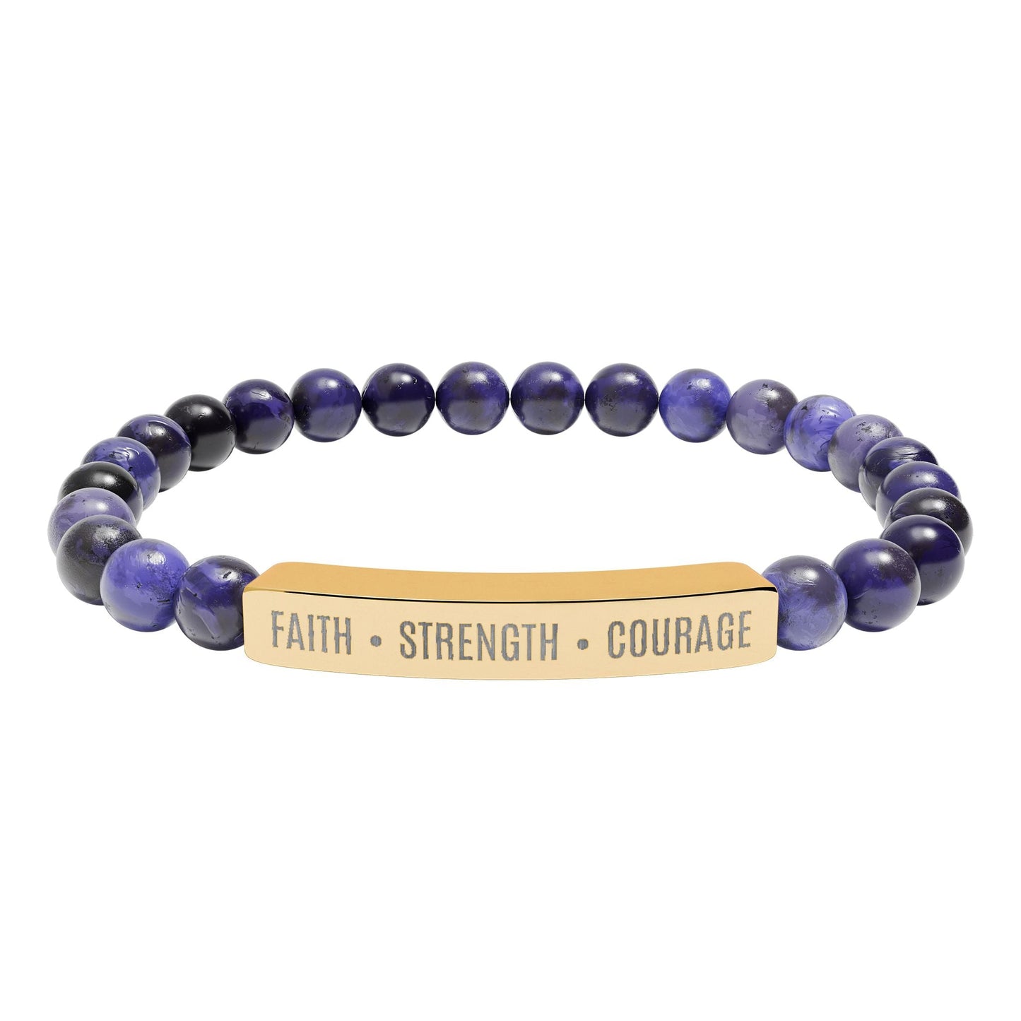 Engraved Natural Stone Bar Bracelet — ’Faith • Strength • Courage’ Stretch Bead Bracelet - Bubble Gum Wink