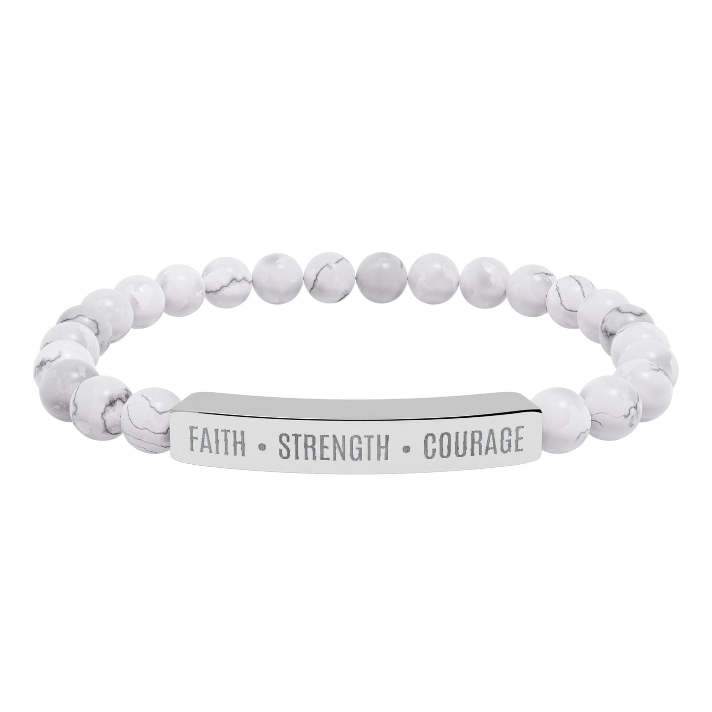 Engraved Natural Stone Bar Bracelet — ’Faith • Strength • Courage’ Stretch Bead Bracelet - Bubble Gum Wink
