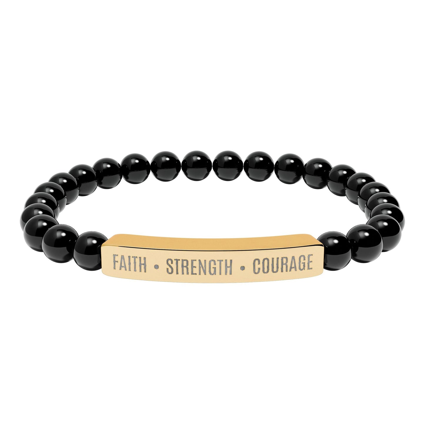 Engraved Natural Stone Bar Bracelet — ’Faith • Strength • Courage’ Stretch Bead Bracelet - Bubble Gum Wink
