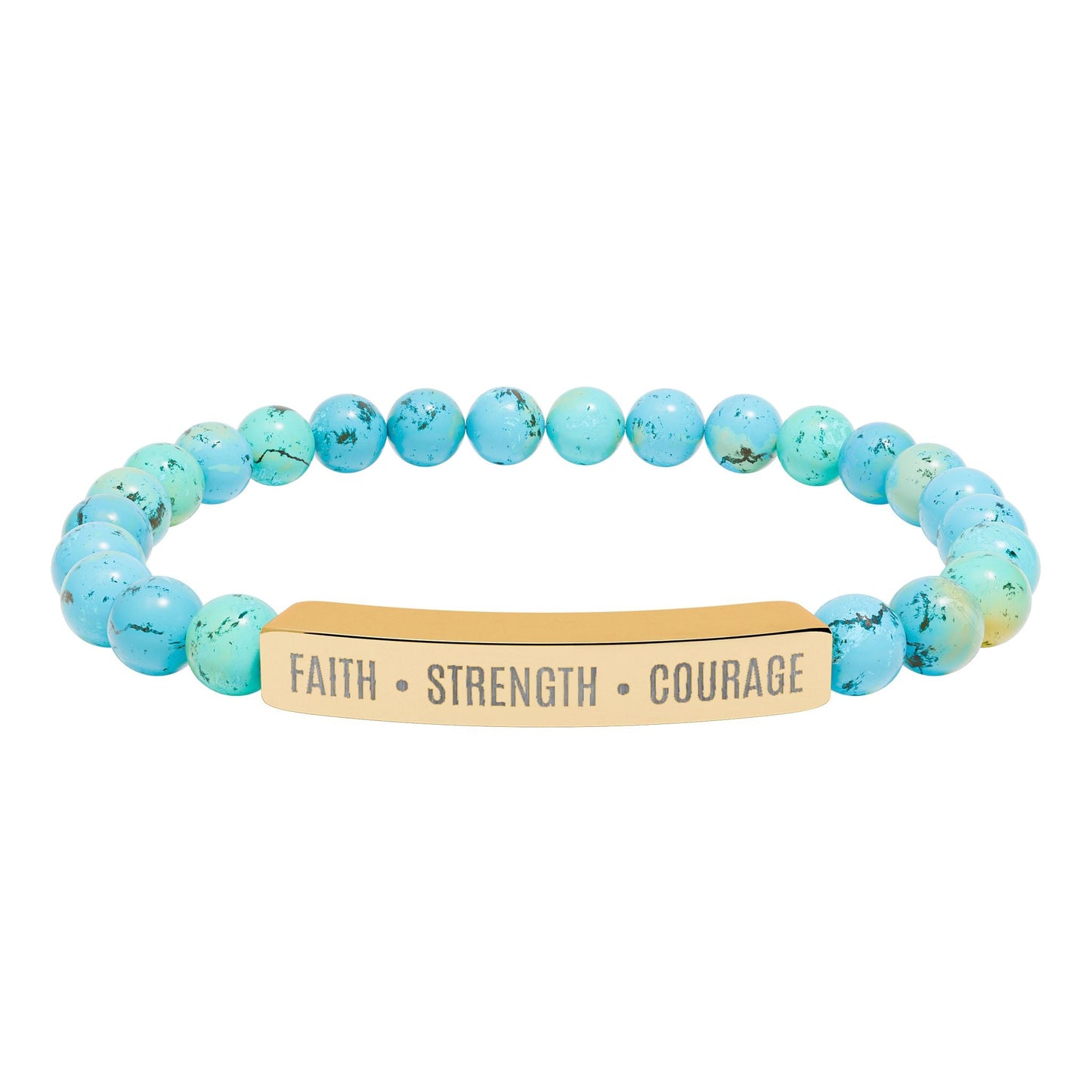 Engraved Natural Stone Bar Bracelet — ’Faith • Strength • Courage’ Stretch Bead Bracelet - Bubble Gum Wink