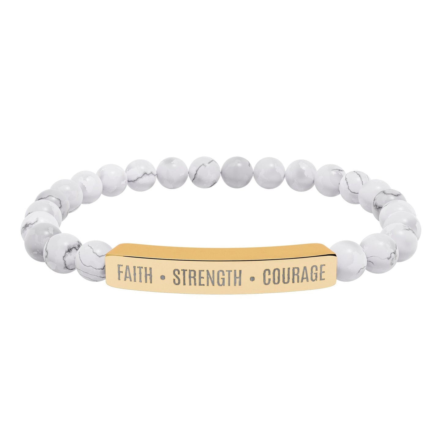 Engraved Natural Stone Bar Bracelet — ’Faith • Strength • Courage’ Stretch Bead Bracelet - Bubble Gum Wink