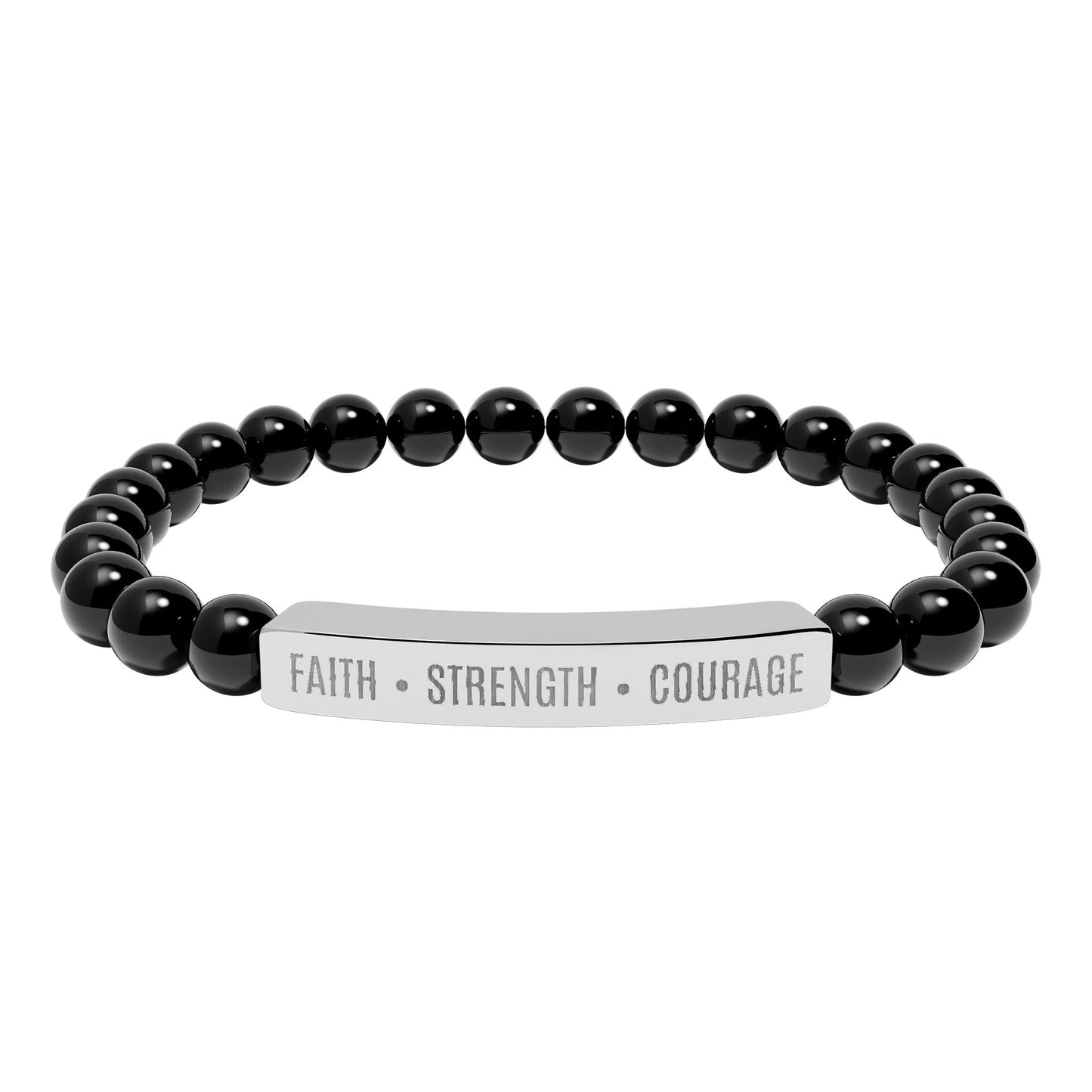 Engraved Natural Stone Bar Bracelet — ’Faith • Strength • Courage’ Stretch Bead Bracelet - Bubble Gum Wink