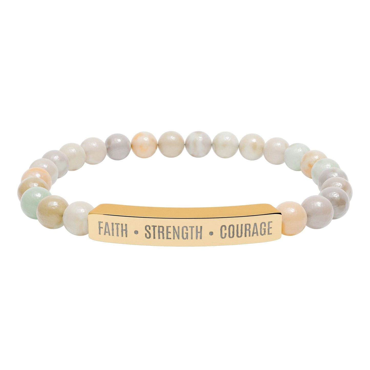 Engraved Natural Stone Bar Bracelet — ’Faith • Strength • Courage’ Stretch Bead Bracelet - Bubble Gum Wink