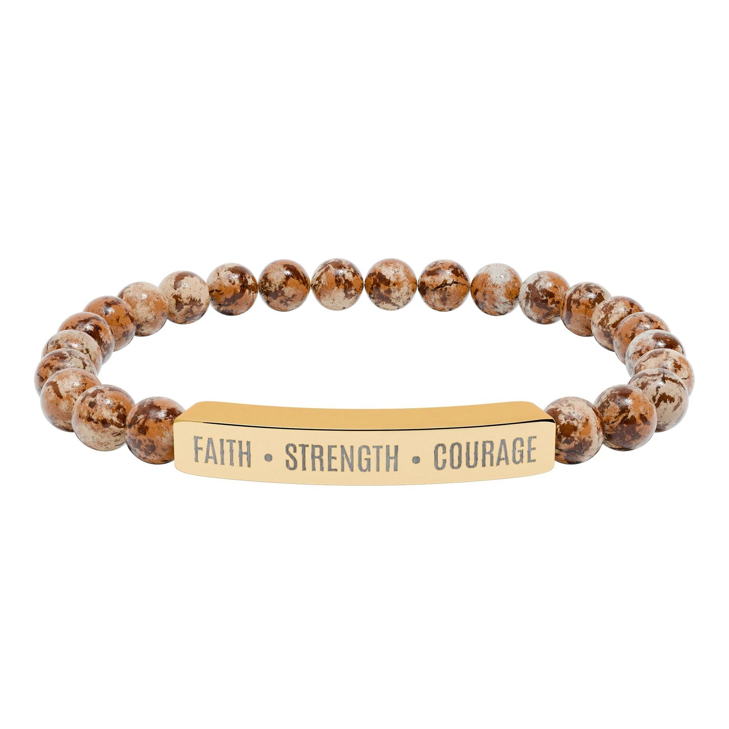 Engraved Natural Stone Bar Bracelet — ’Faith • Strength • Courage’ Stretch Bead Bracelet - Bubble Gum Wink