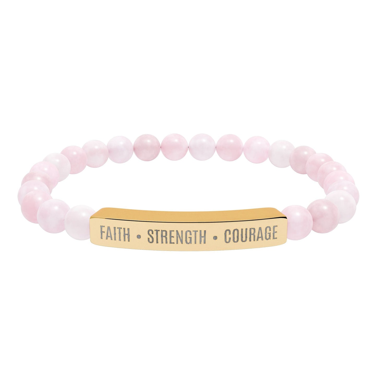 Engraved Natural Stone Bar Bracelet — ’Faith • Strength • Courage’ Stretch Bead Bracelet - Bubble Gum Wink