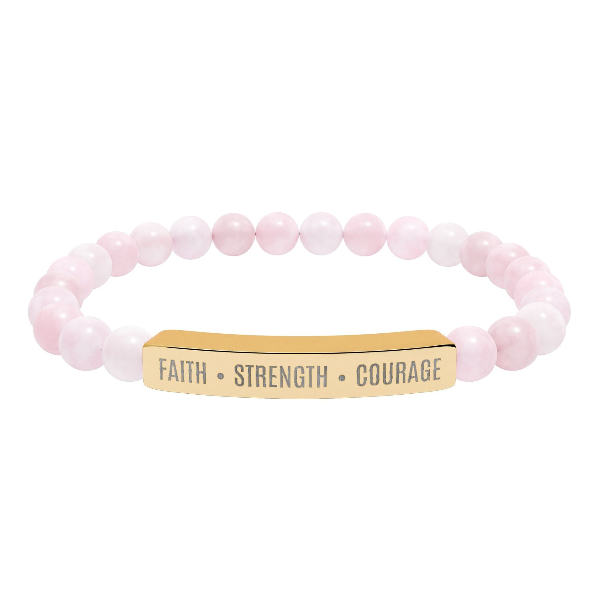 Engraved Natural Stone Bar Bracelet — ’Faith • Strength • Courage’ Stretch Bead Bracelet - Bubble Gum Wink