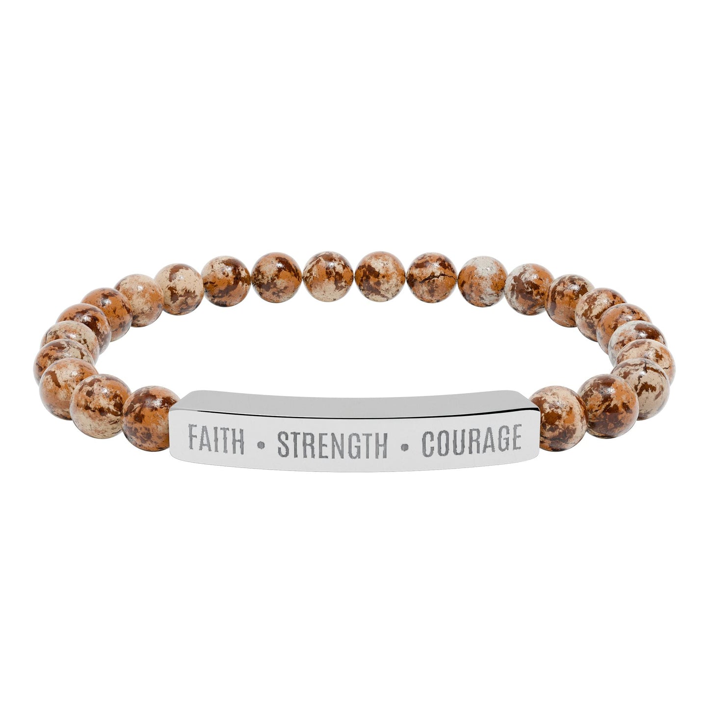 Engraved Natural Stone Bar Bracelet — ’Faith • Strength • Courage’ Stretch Bead Bracelet - Bubble Gum Wink