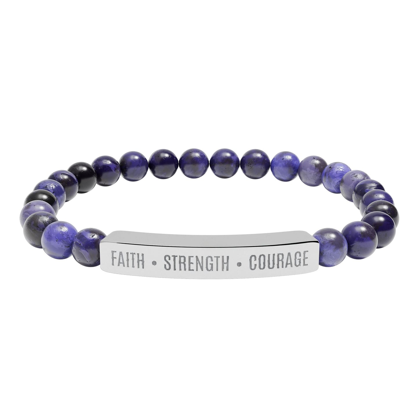 Engraved Natural Stone Bar Bracelet — ’Faith • Strength • Courage’ Stretch Bead Bracelet - Bubble Gum Wink