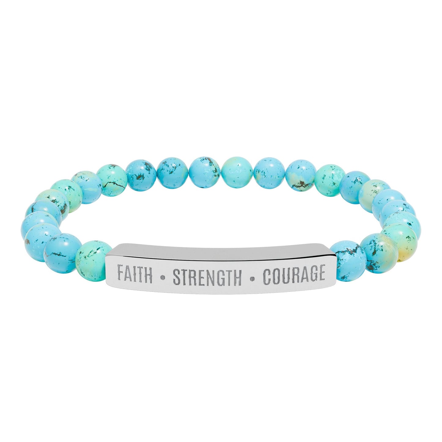 Engraved Natural Stone Bar Bracelet — ’Faith • Strength • Courage’ Stretch Bead Bracelet - Bubble Gum Wink
