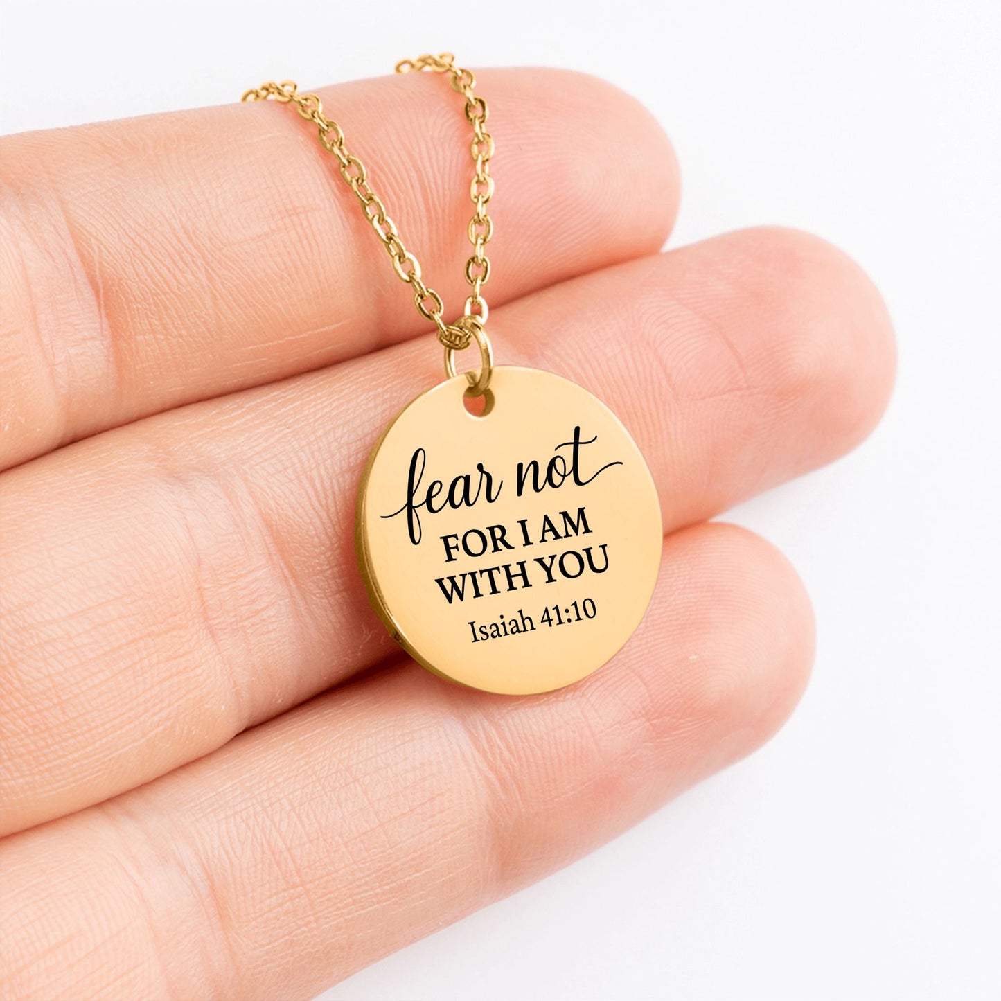 Fear Not Coin Necklace – Isaiah 41:10 Scripture Pendant - Bubble Gum Wink