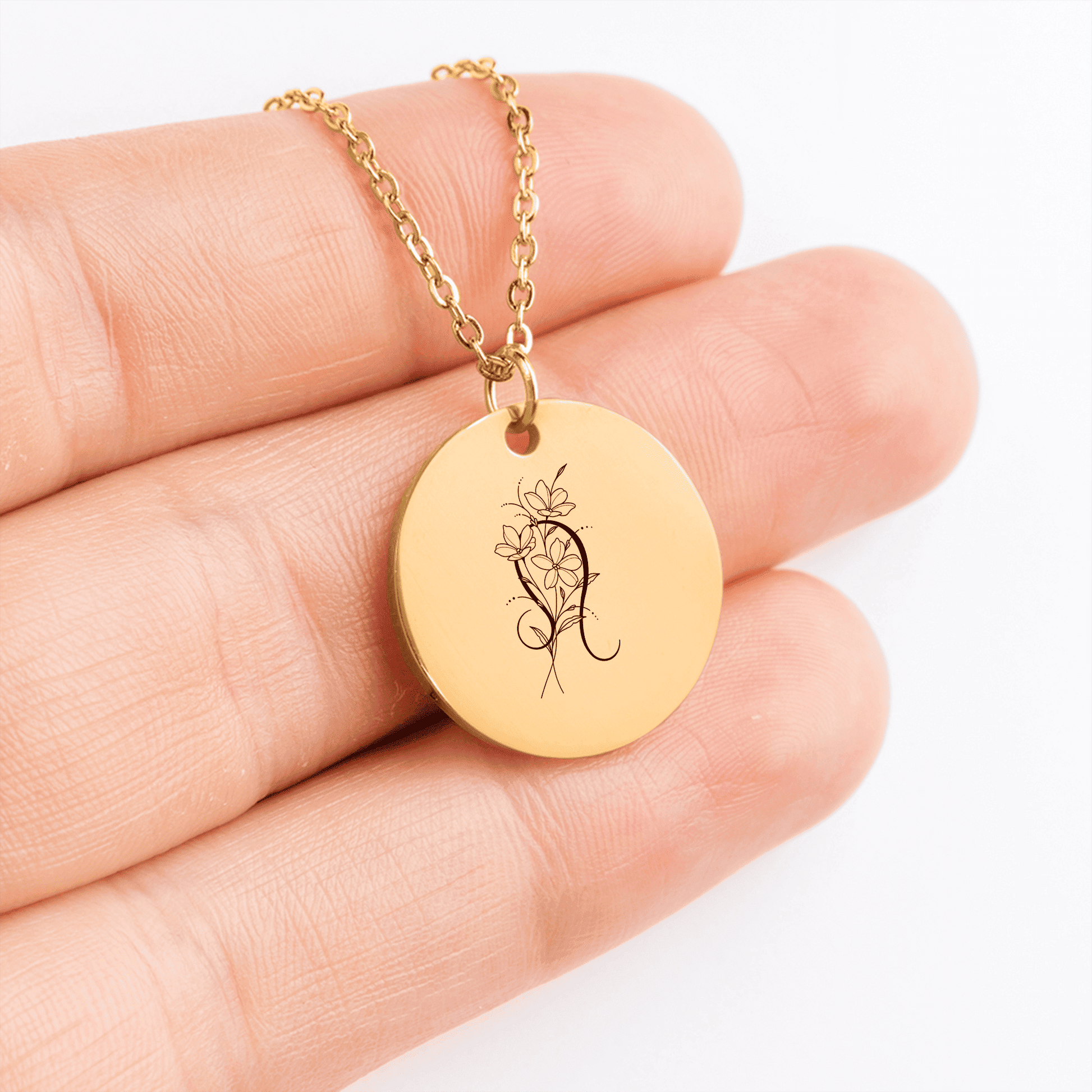 Floral Zodiac Coin Necklace [Your Sign] – Personalized - Bubble Gum Wink