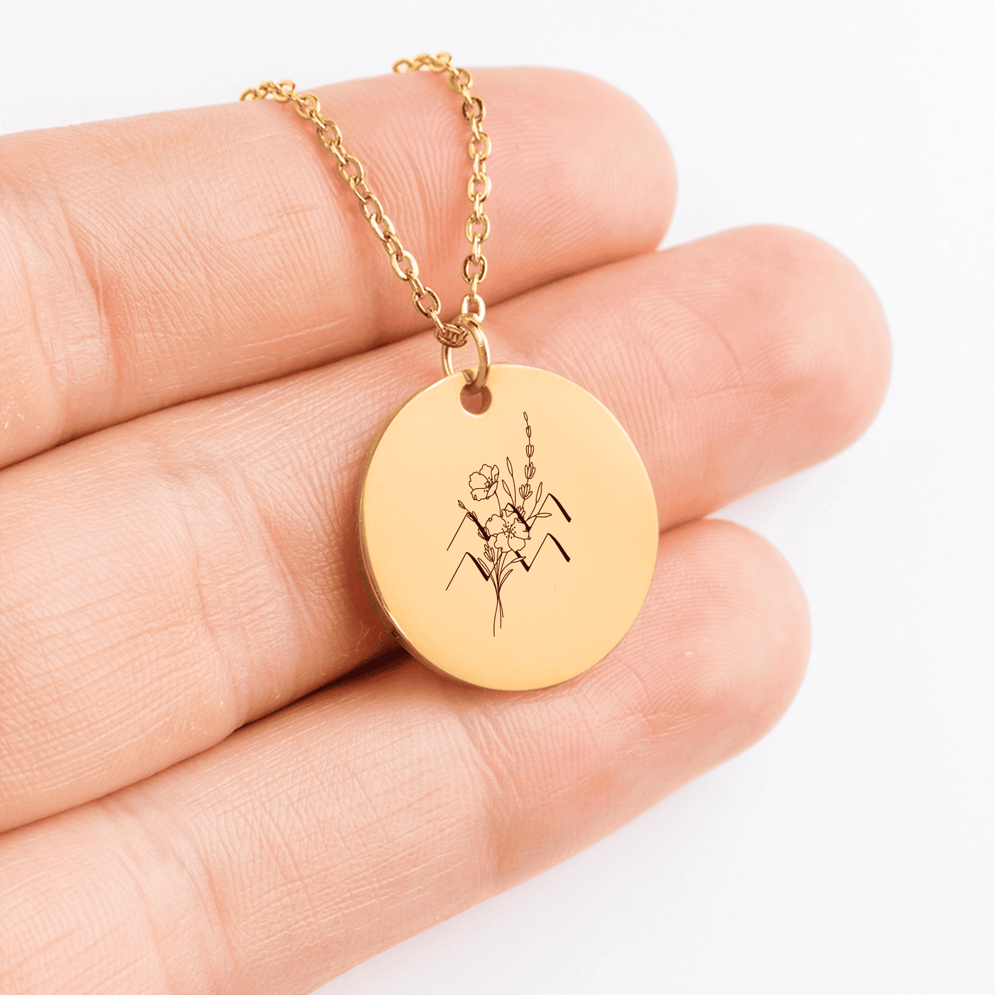 Floral Zodiac Coin Necklace [Your Sign] – Personalized - Bubble Gum Wink