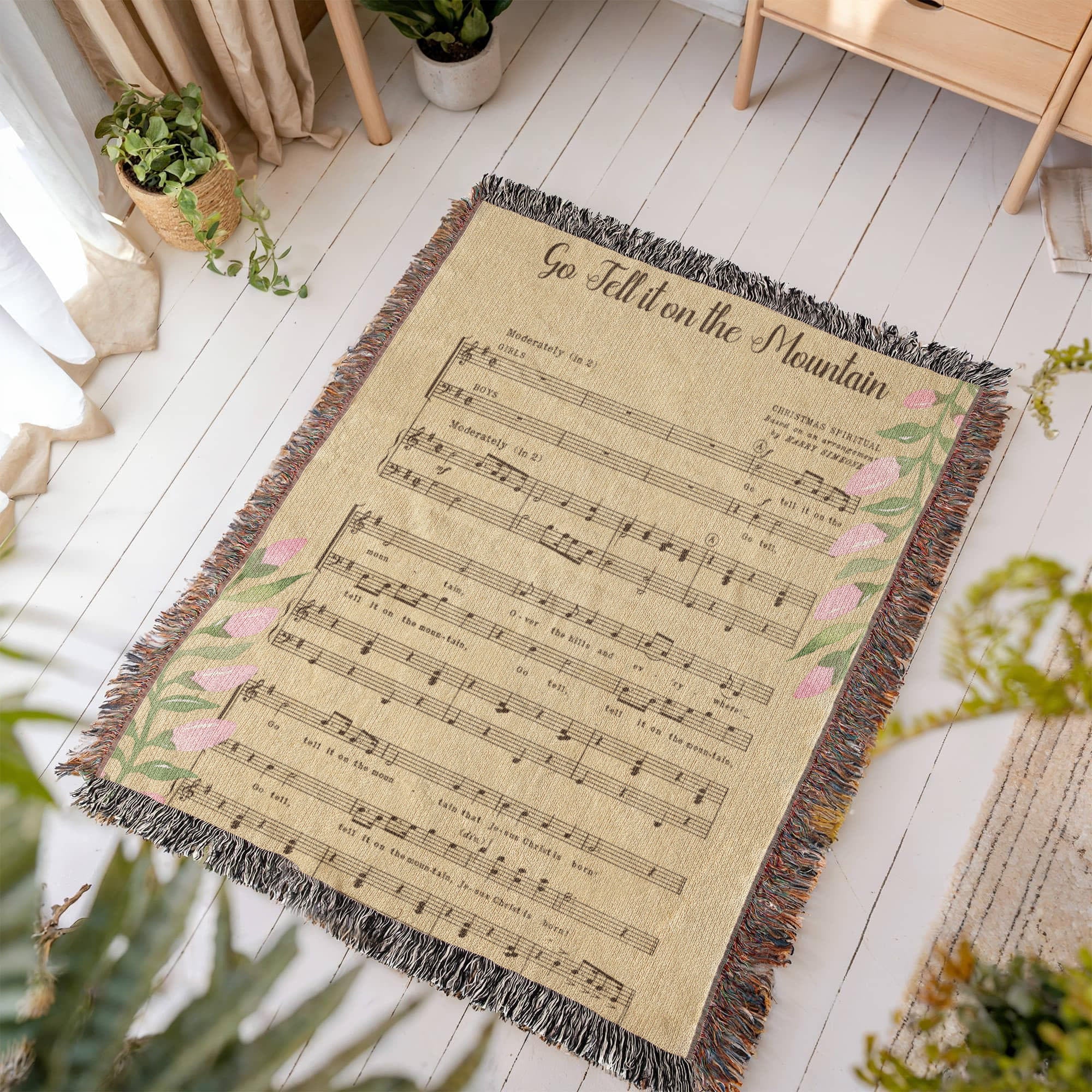 Go Tell It on the Mountain – Hymn Woven Throw Blanket - Bubble Gum Wink