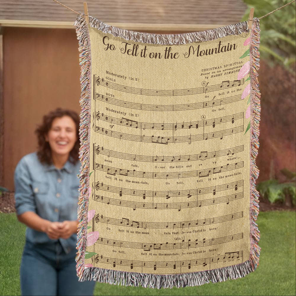 Go Tell It on the Mountain – Hymn Woven Throw Blanket - Bubble Gum Wink
