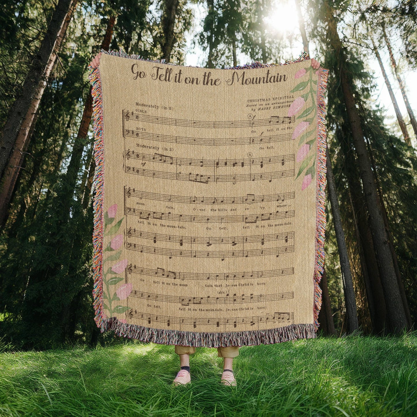 Go Tell It on the Mountain – Hymn Woven Throw Blanket - Bubble Gum Wink