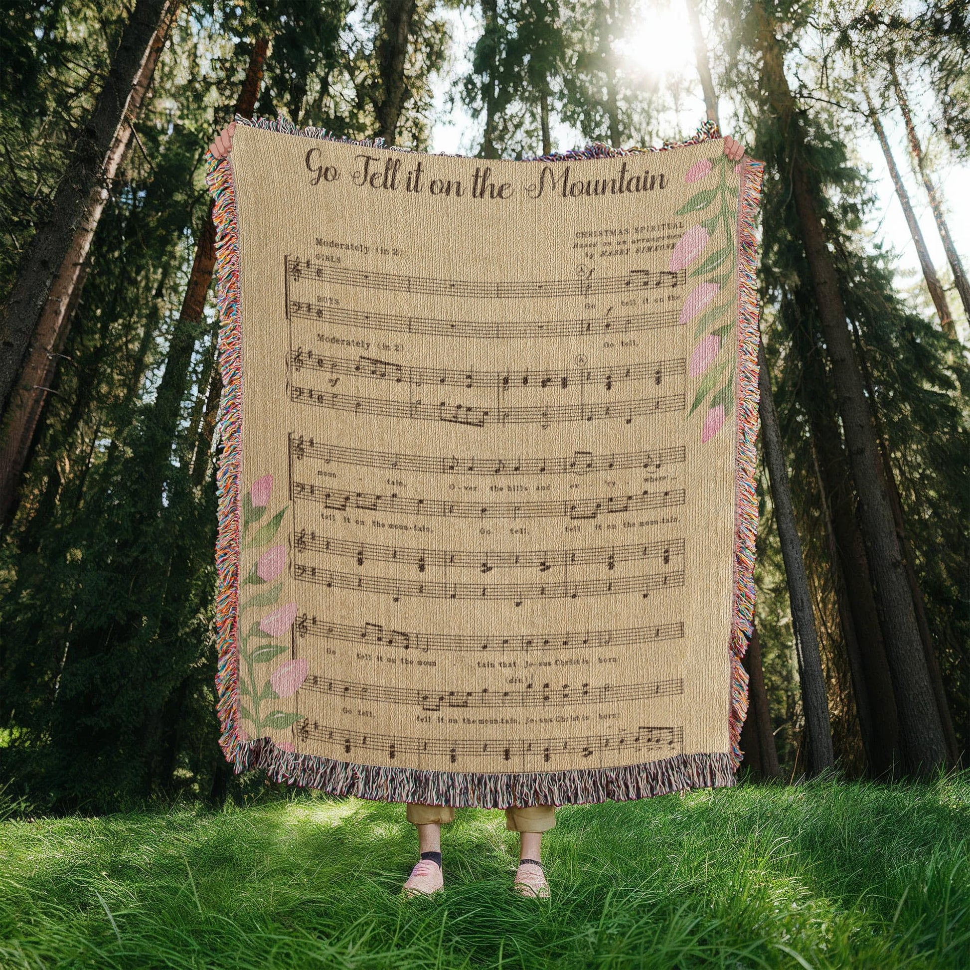 Go Tell It on the Mountain – Hymn Woven Throw Blanket - Bubble Gum Wink