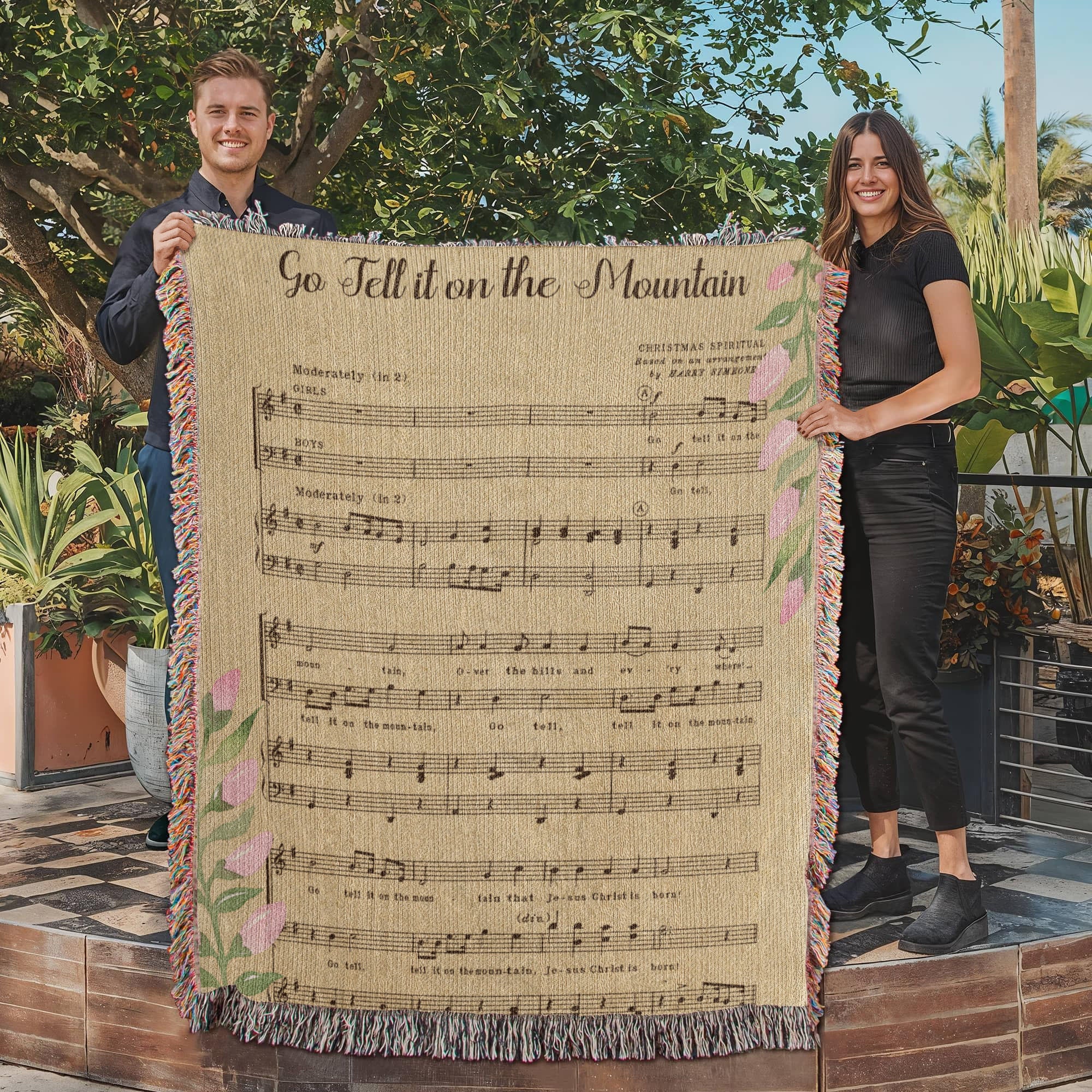 Go Tell It on the Mountain – Hymn Woven Throw Blanket - Bubble Gum Wink