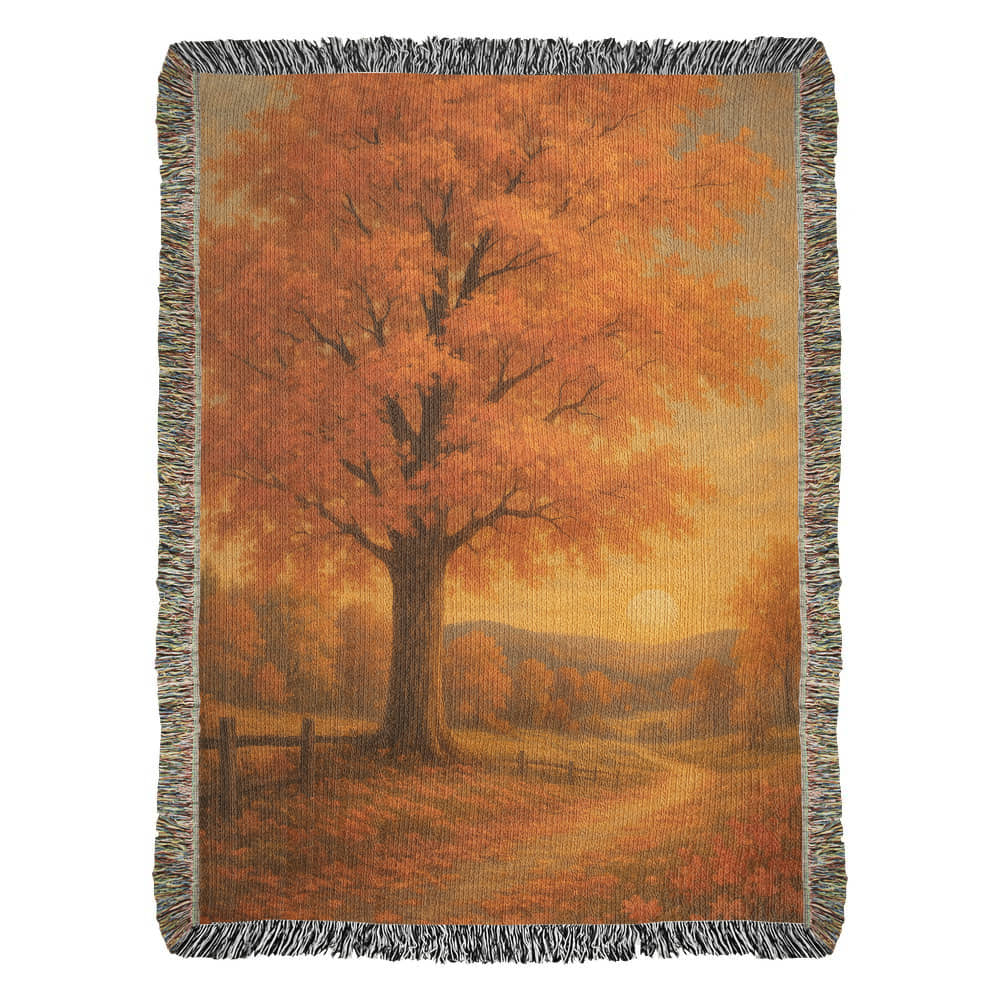 Golden Autumn Path – Fall Woven Throw Blanket - Bubble Gum Wink