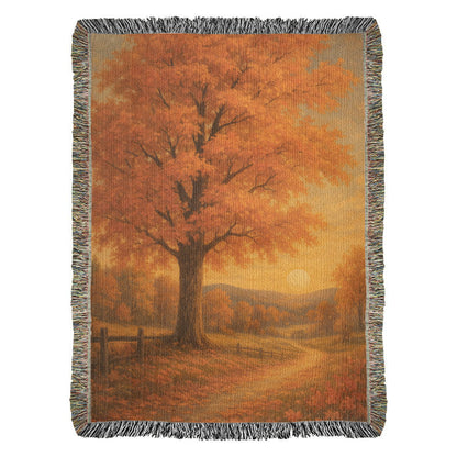 Golden Autumn Path – Fall Woven Throw Blanket - Bubble Gum Wink