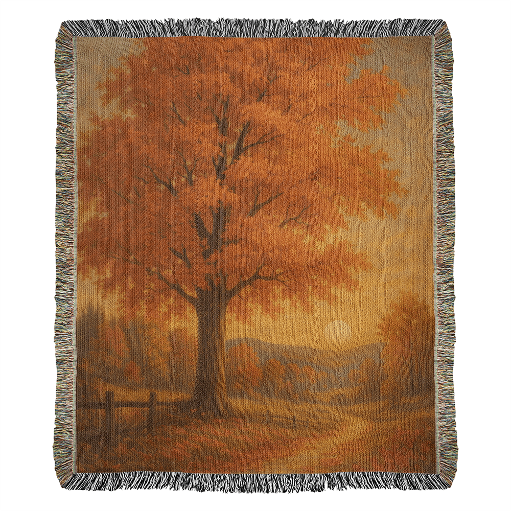 Golden Autumn Path – Fall Woven Throw Blanket - Bubble Gum Wink