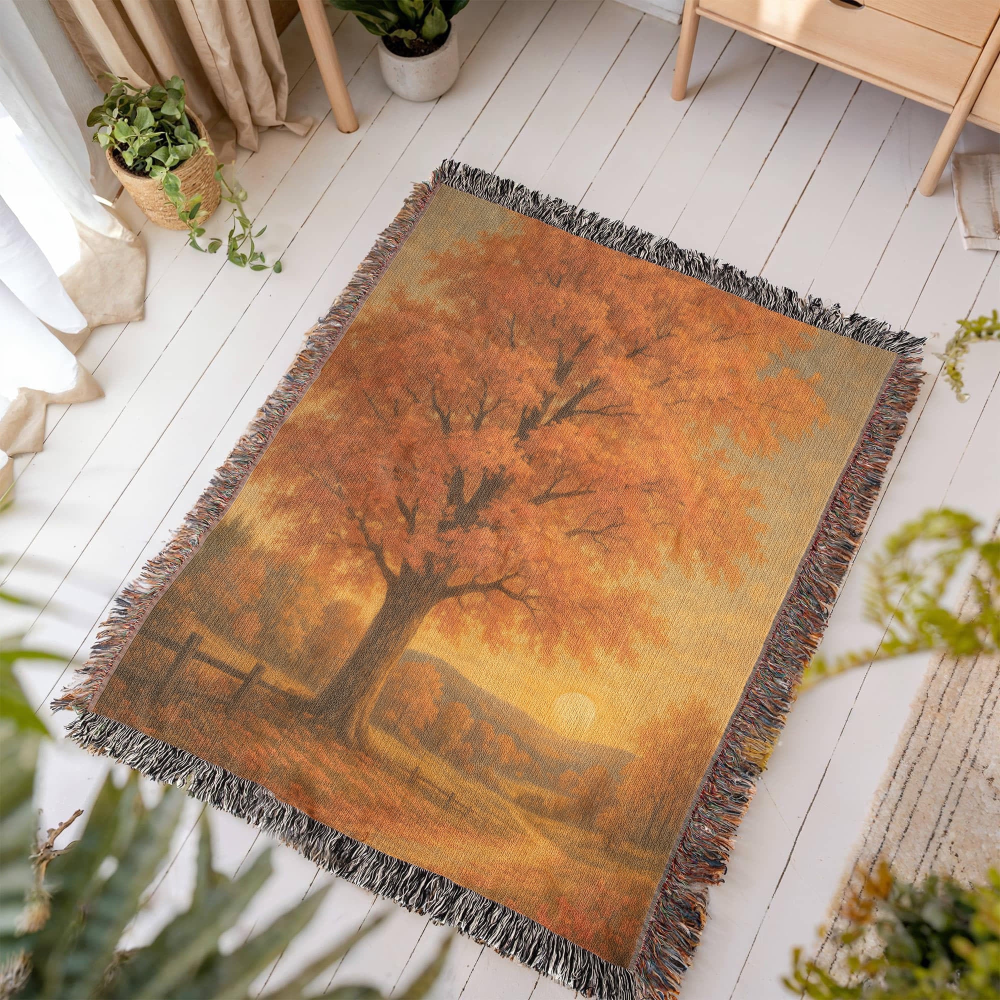 Golden Autumn Path – Fall Woven Throw Blanket - Bubble Gum Wink