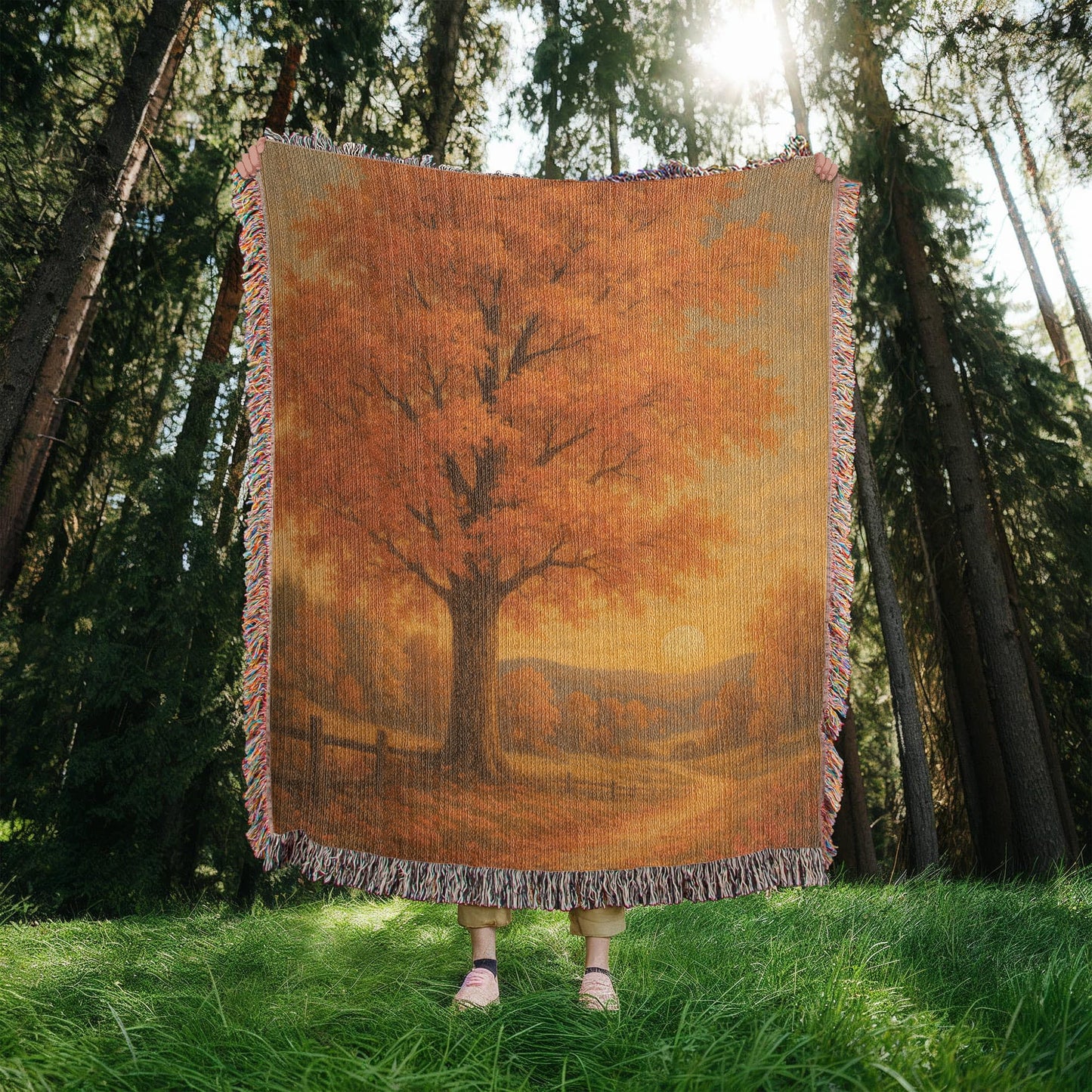 Golden Autumn Path – Fall Woven Throw Blanket - Bubble Gum Wink