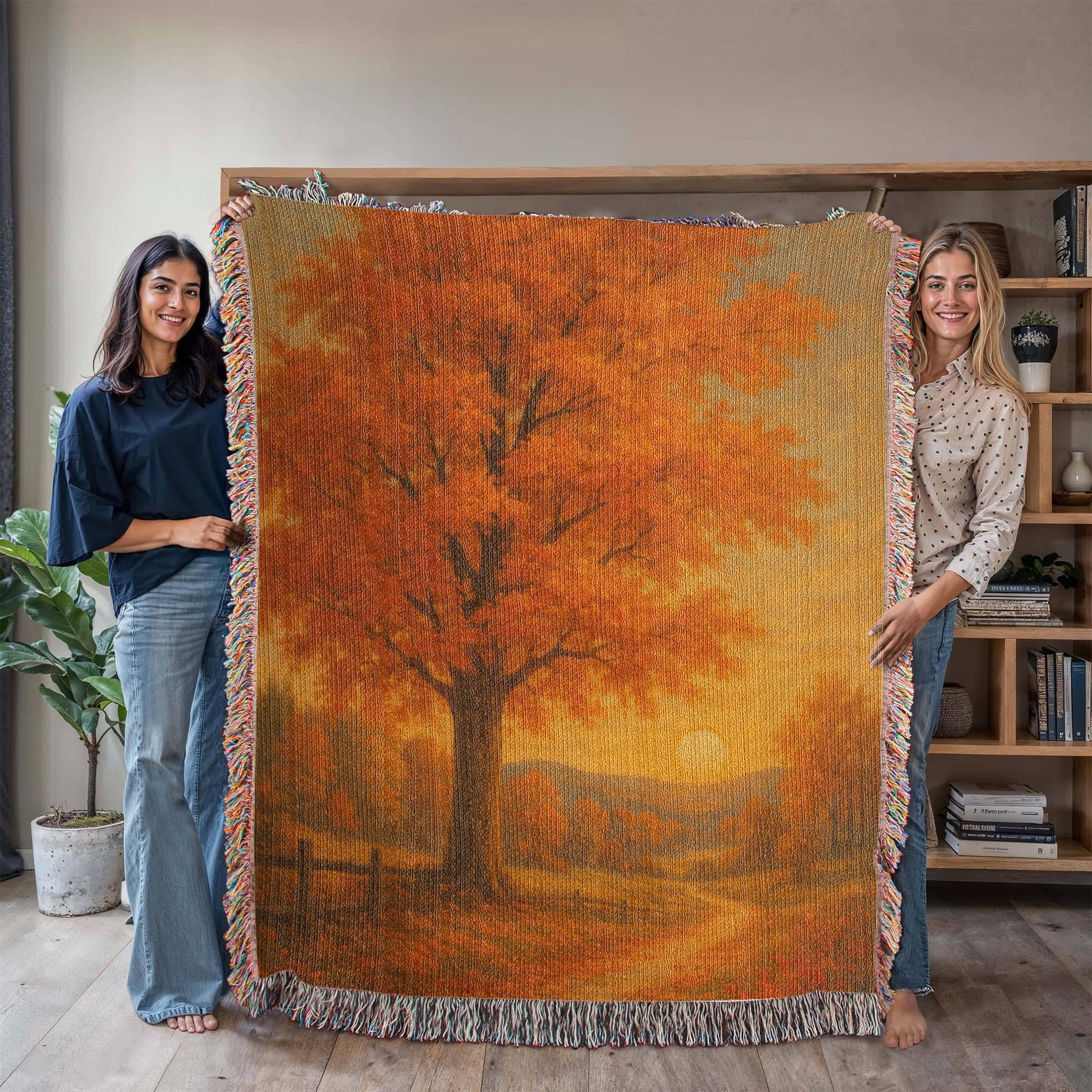 Golden Autumn Path – Fall Woven Throw Blanket - Bubble Gum Wink