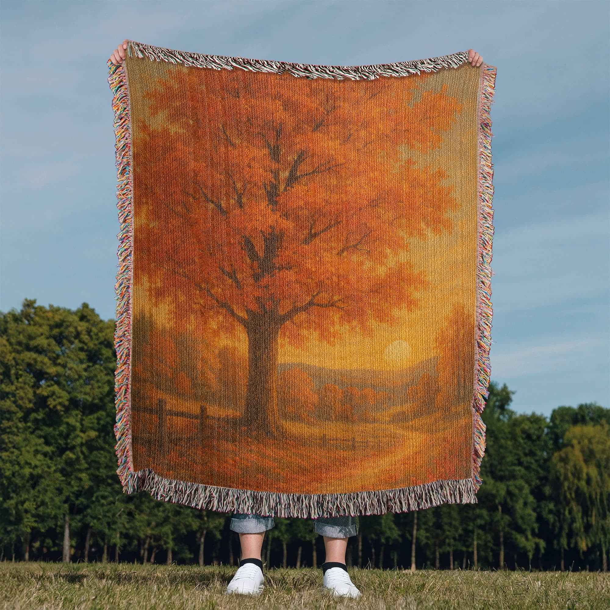 Golden Autumn Path – Fall Woven Throw Blanket - Bubble Gum Wink