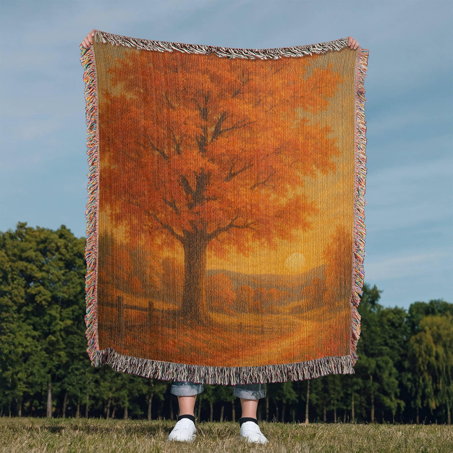 Golden Autumn Path – Fall Woven Throw Blanket - Bubble Gum Wink