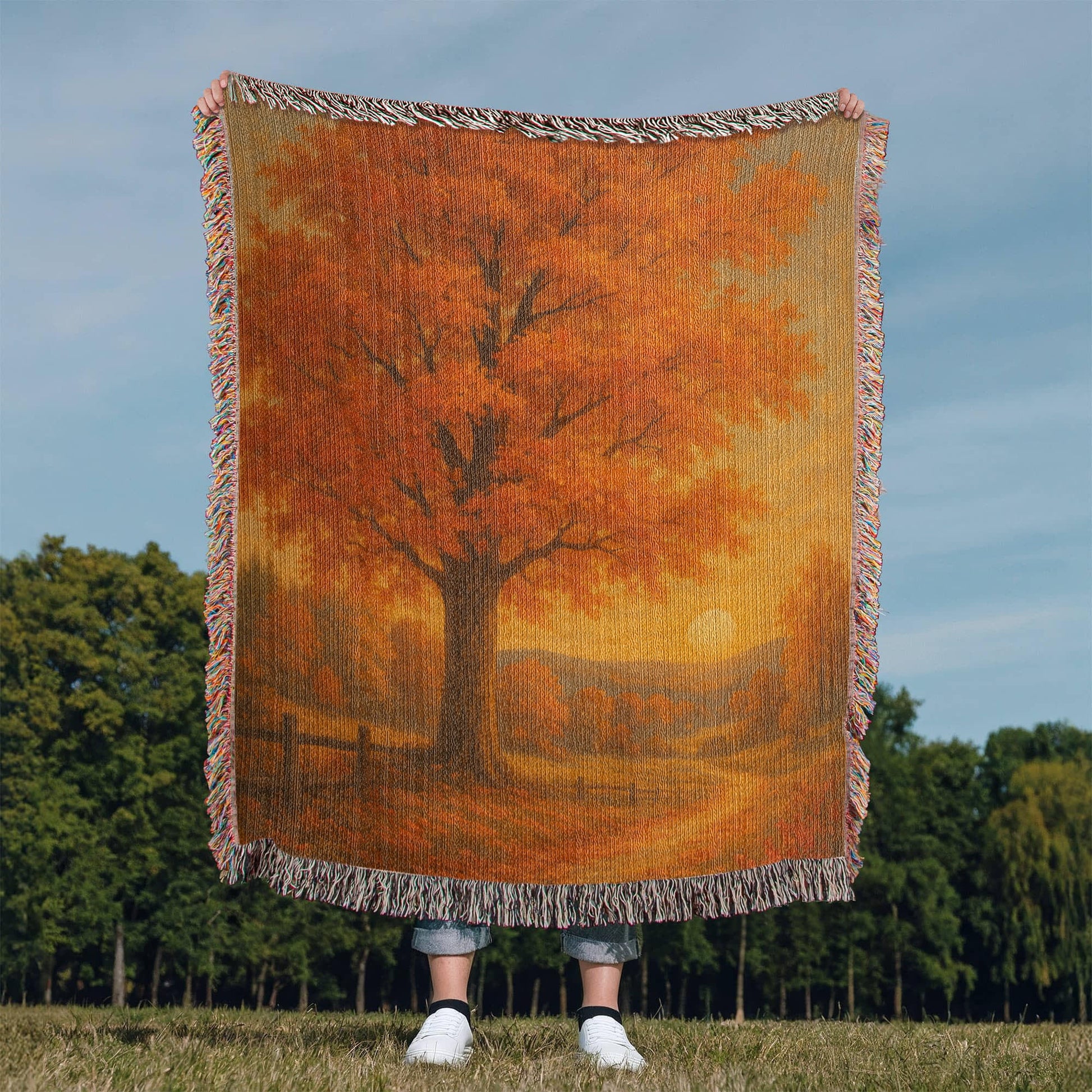 Golden Autumn Path – Fall Woven Throw Blanket - Bubble Gum Wink